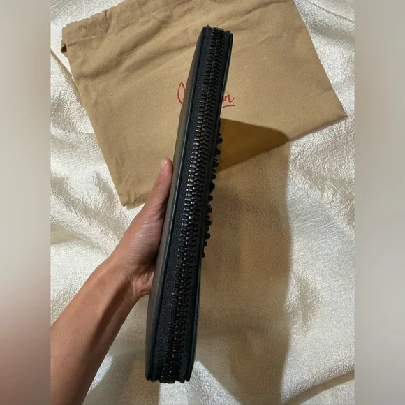 NEW Christian Louboutin Panettone Studs Logo Black Purse Zip Clutch Big Wallet - Picture 11 of 16